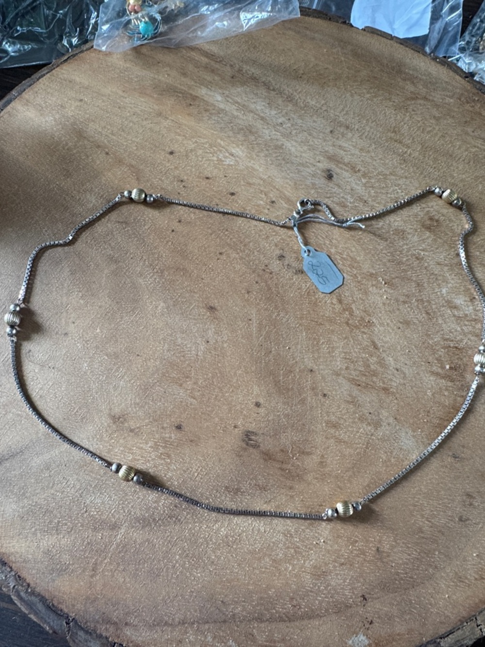 Vintage Two-Tone Beaded Sterling Silver Necklace in Gold tone and Silver